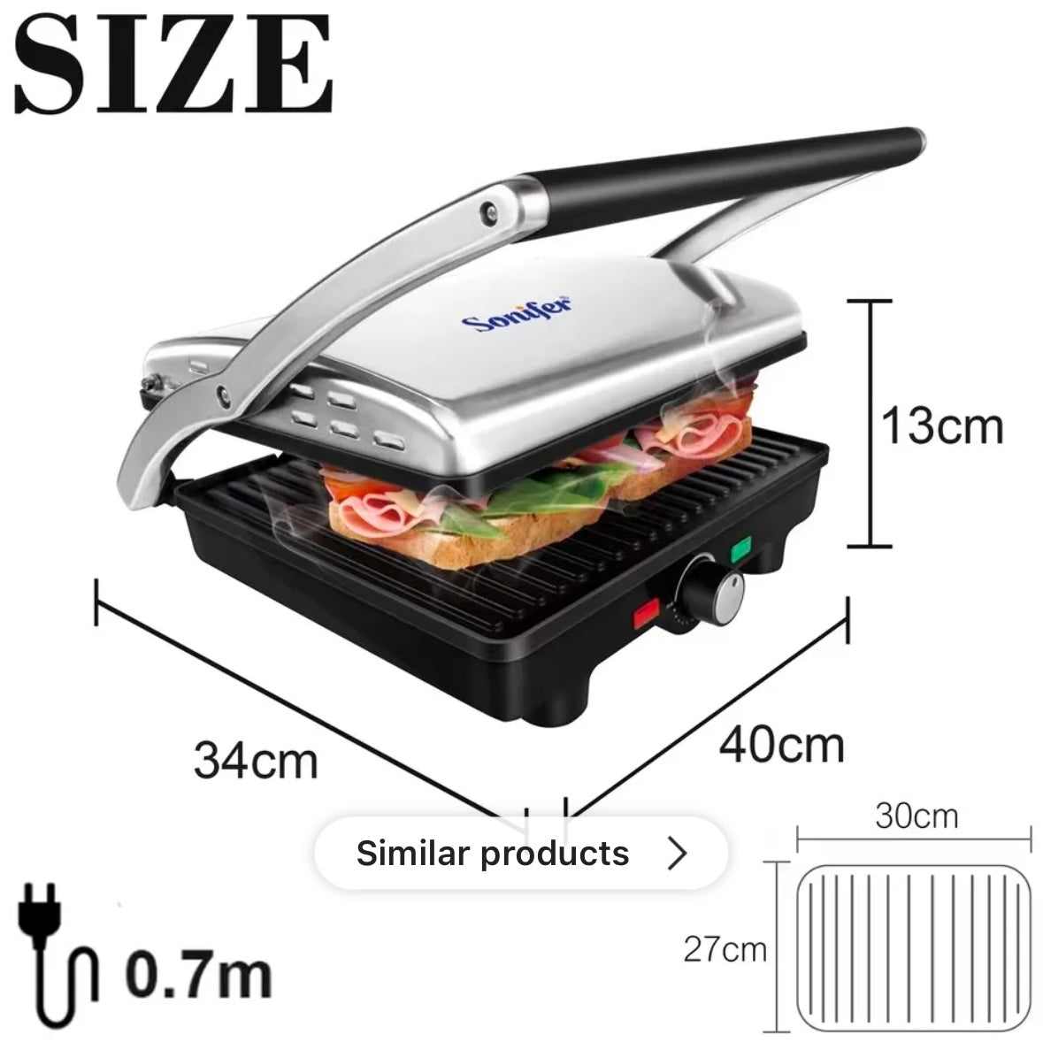 Sonifer SF-6052 cuisine 2000W thermostat multifonctionnel antiadhésif cuisson sandwich presse barbecue électrique grill